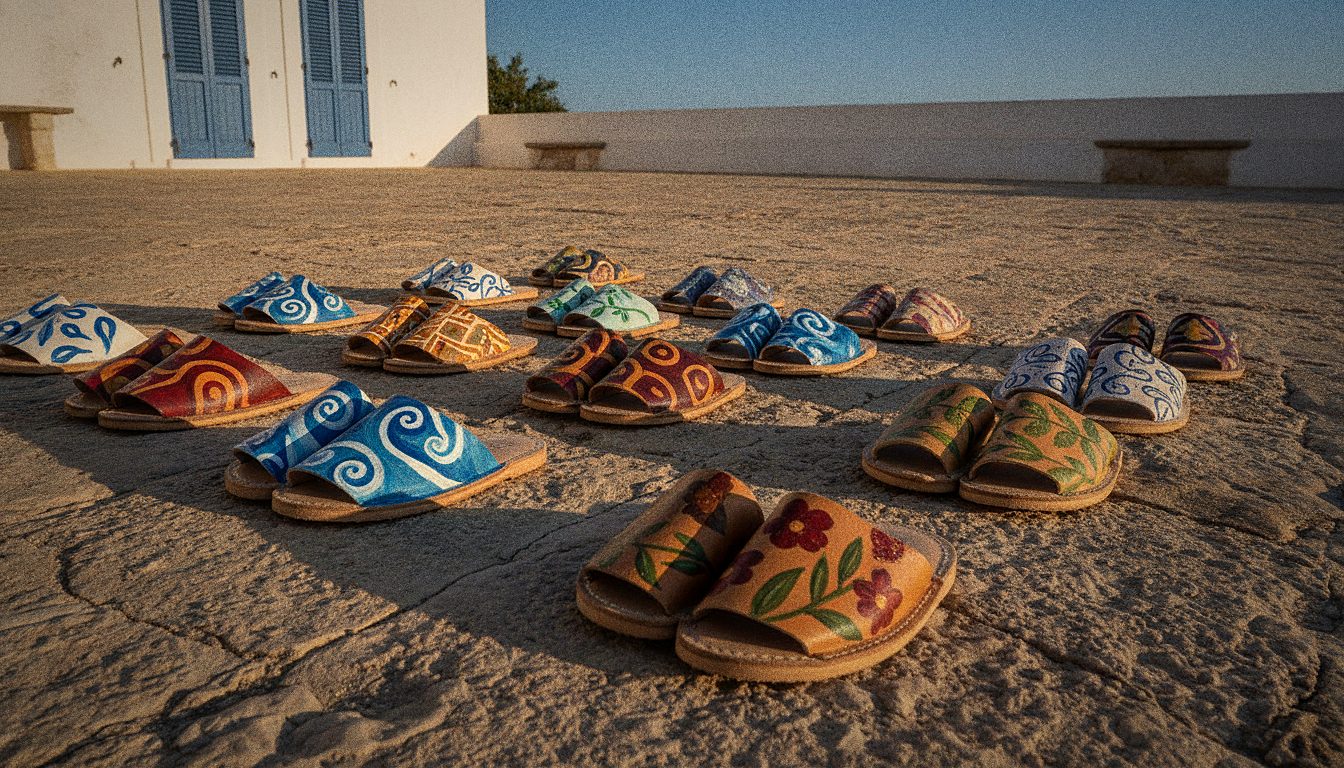 Abarcas menorquinas tradicionales pintadas a mano puestas a secar tras un taller de artesanía