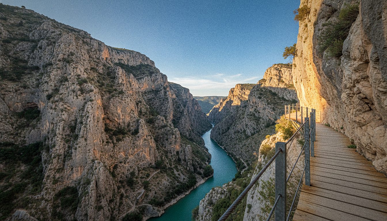 Una vista hacia el desfiladero de El Chorro desde la pasarela del Caminito del Rey