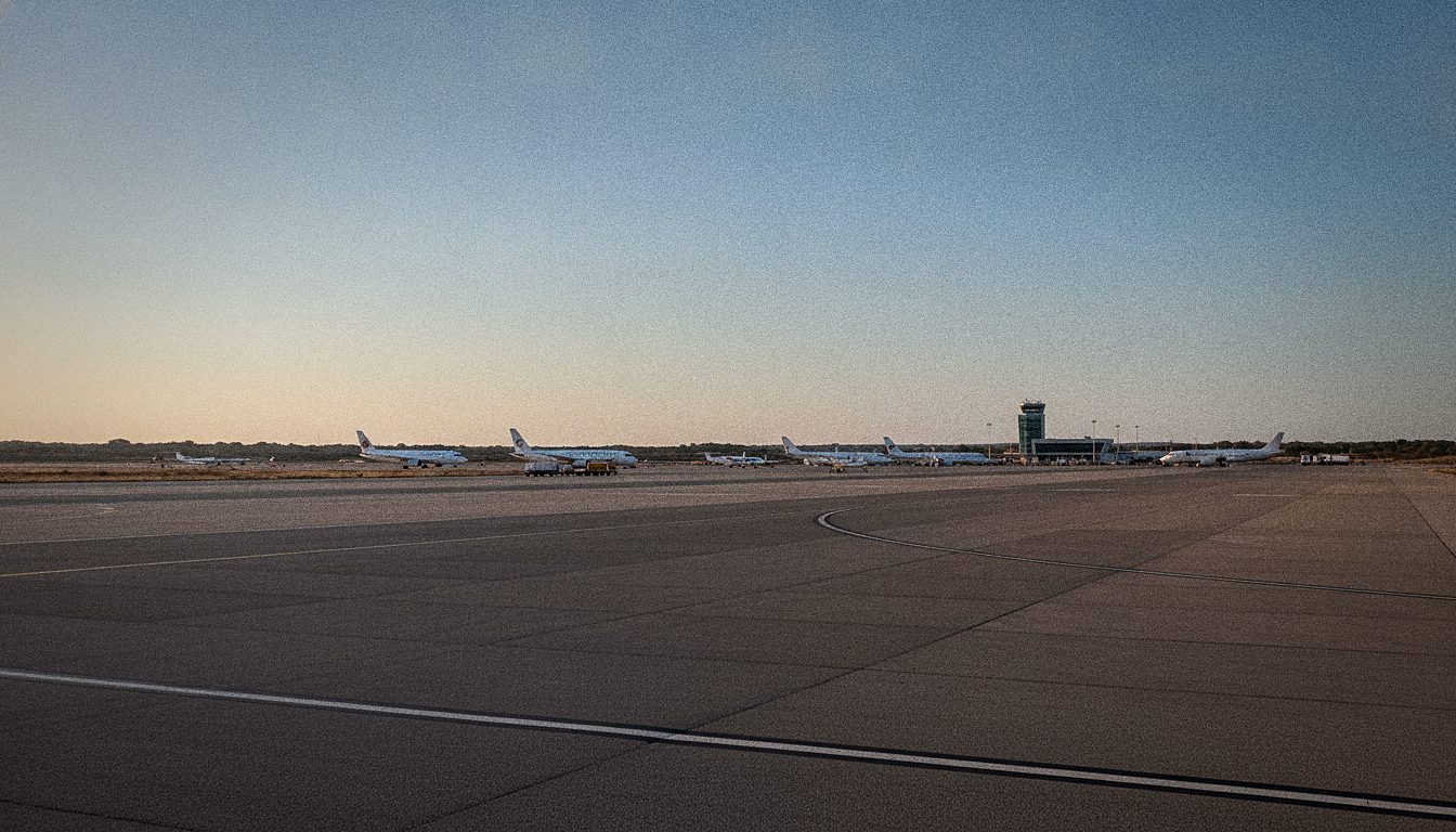 Una vista sobre la pista del aeropuerto de Mahón, en Menorca